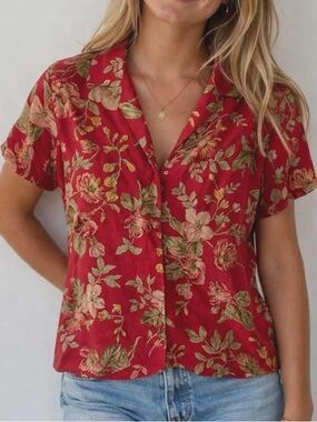 RALPH LAUREN | Linen Floral Red Button Down